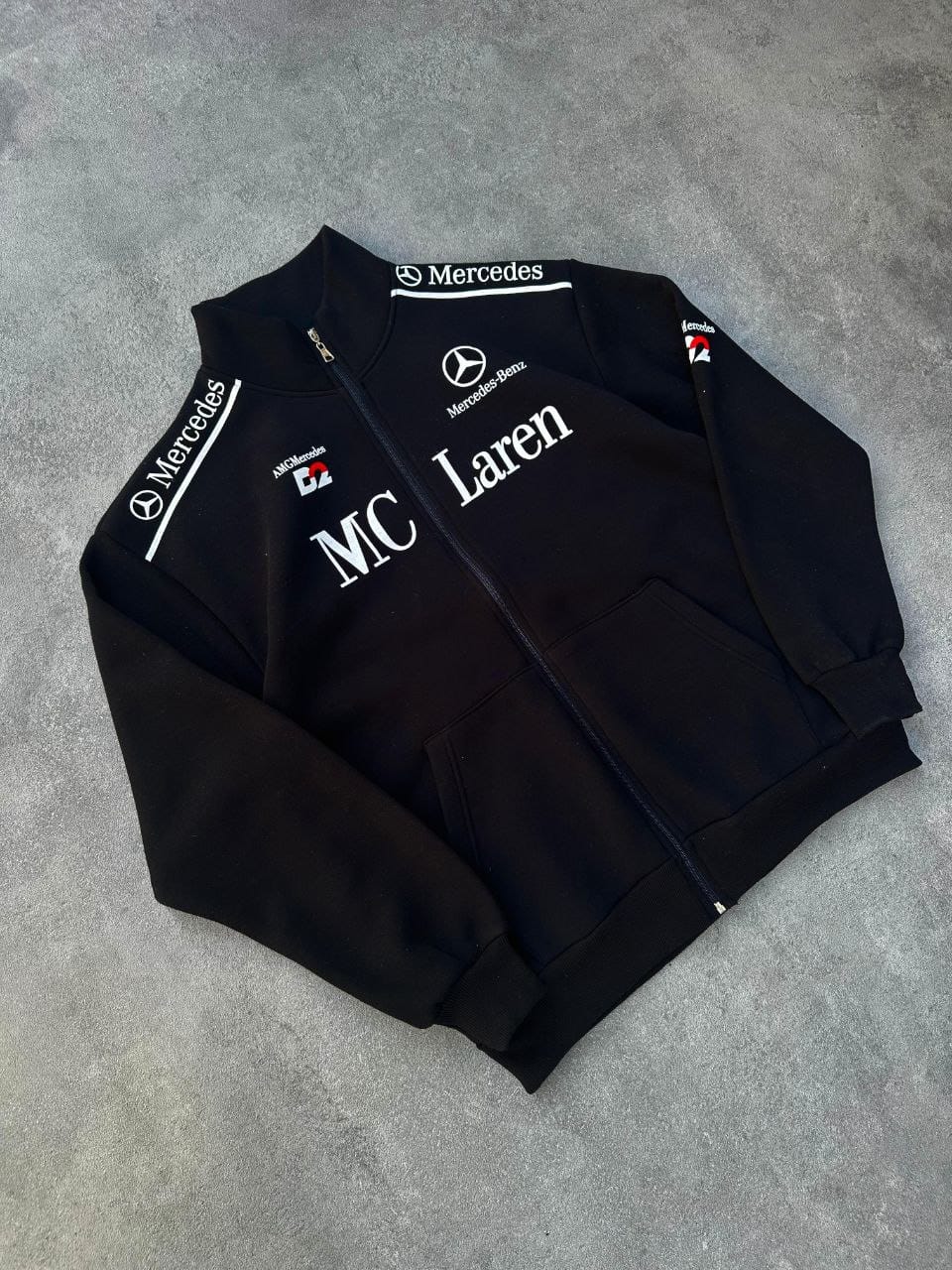 Mercedes Mc Laren Zip- Up Jacket| Mc Laren Oversize Streetwear Black Jersey