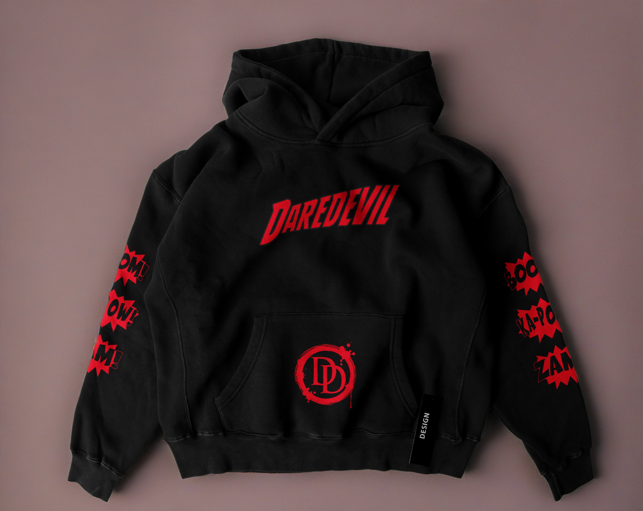 Daredevil hoodie featuring Marvel's Man Without Fear design, unisex sweatshirt with detailed Matt Murdock vigilante emblem from Hell's Kitchen
