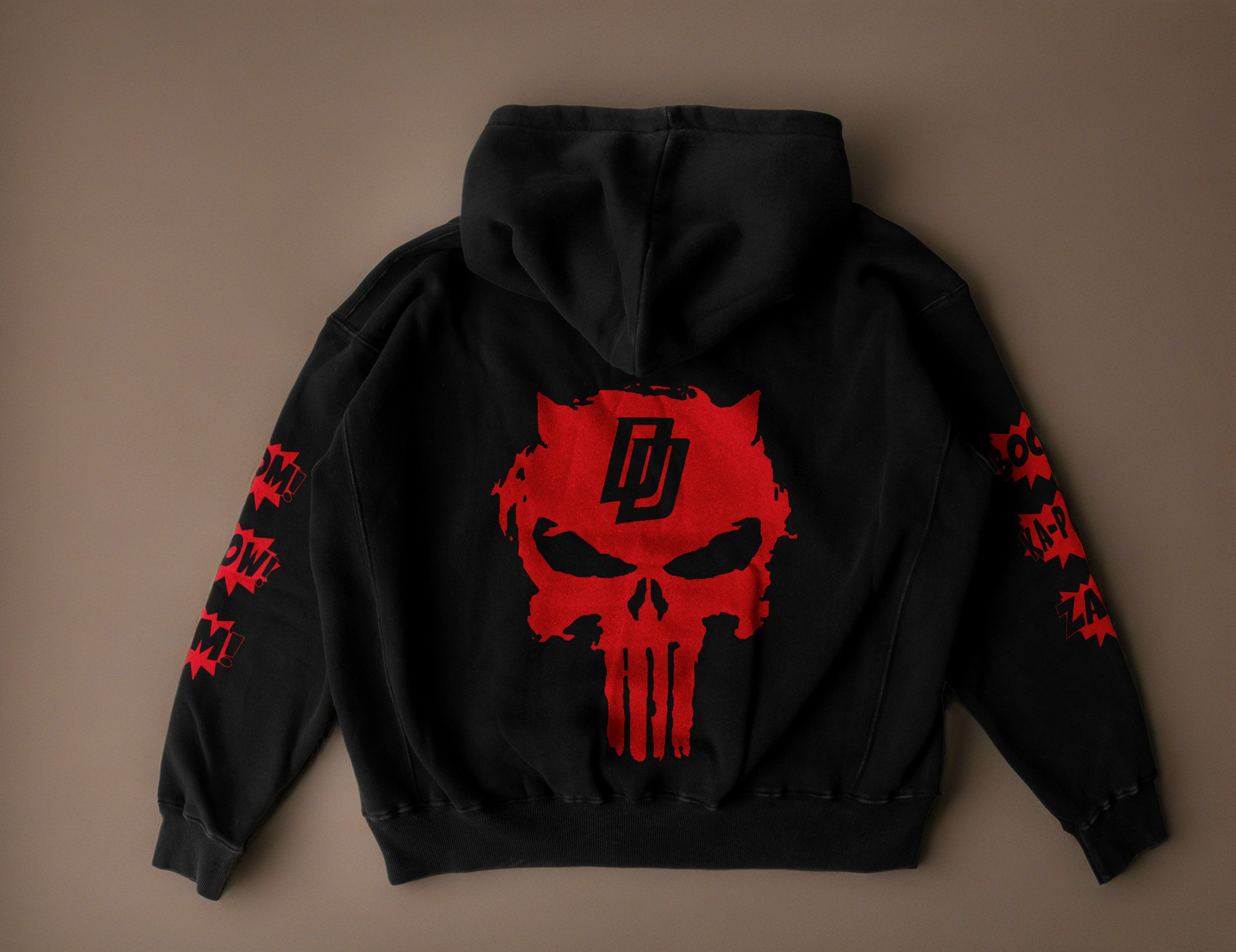 Daredevil hoodie featuring Marvel's Man Without Fear design, unisex sweatshirt with detailed Matt Murdock vigilante emblem from Hell's Kitchen