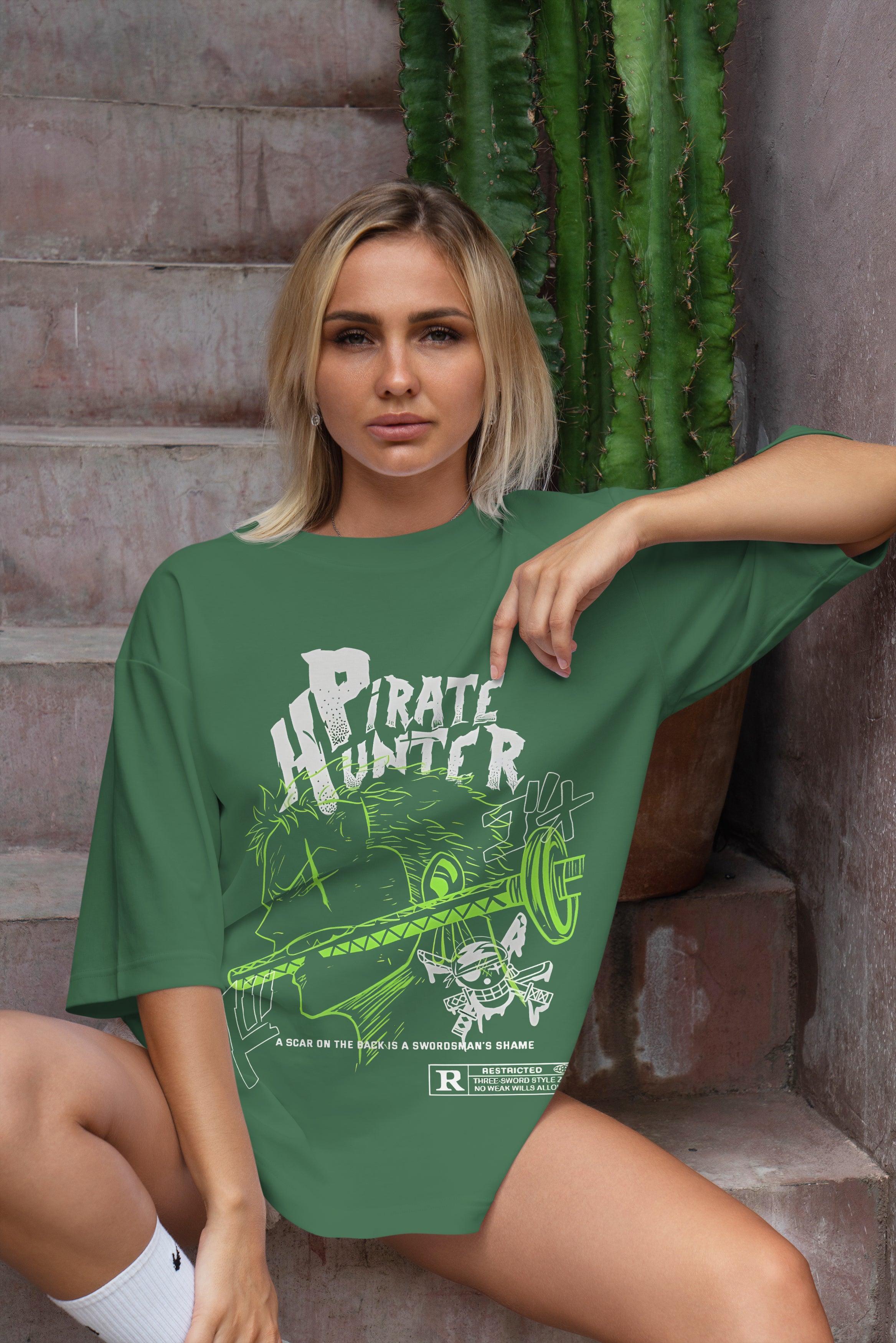 One Piece Roronoa Zoro t-shirt featuring three-sword style design on black cotton tee, anime merchandise