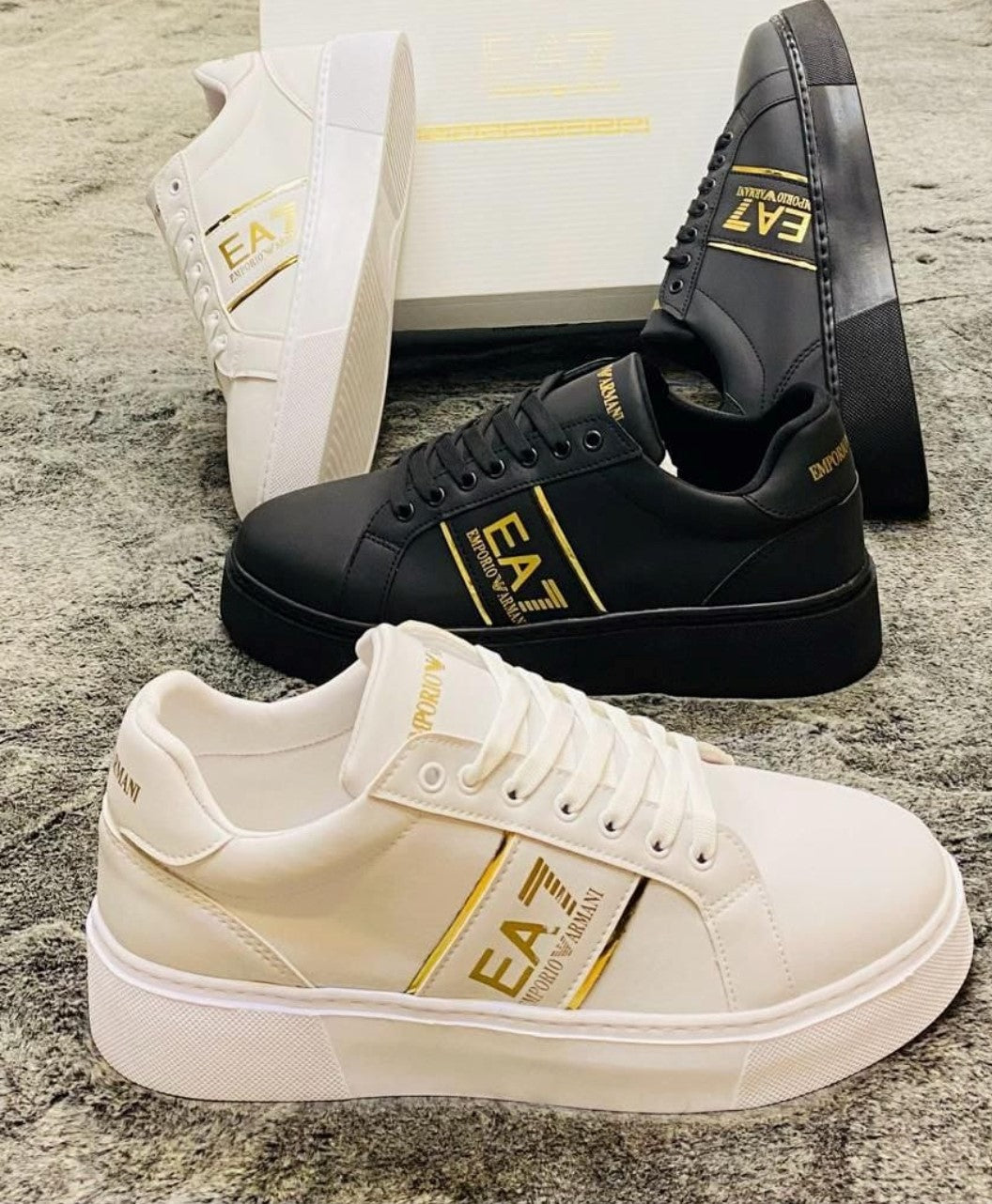 Emporio Armani EA7 Men's Sneakers – Black, White Gold Style, Comfort Stitching, Style Casual Sports & Urban Chic