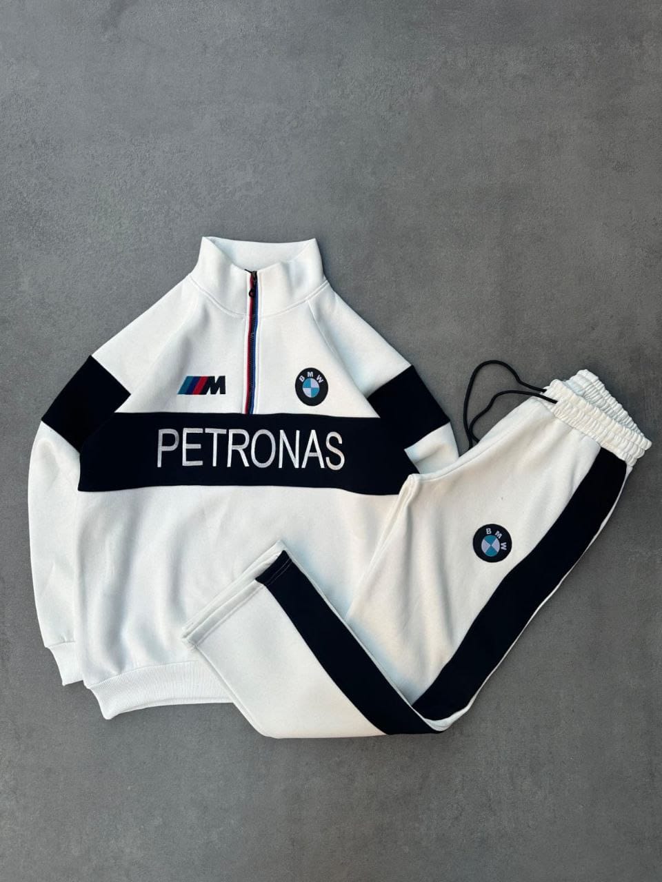 BMW Nike Zip- Up Tracksuit Set | Petronas Oversize Streetwear Black Rally White Jersey
